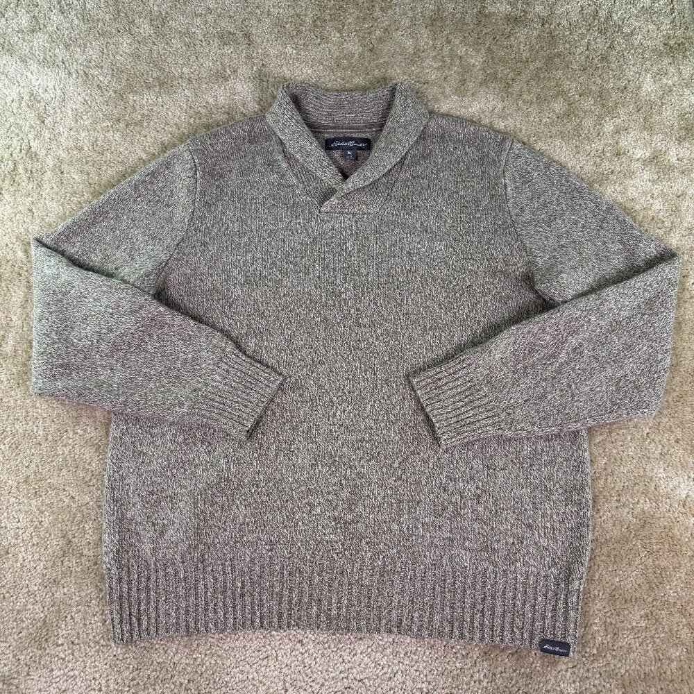 Eddie Bauer Mens Size XL Wool Blend Shawl Collar Sweater Comfy Outdoors E965